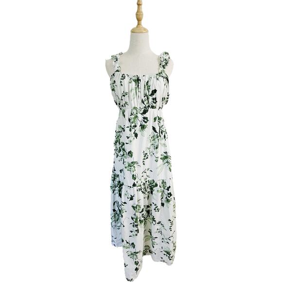 Abercrombie & Fitch Dresses & Skirts - Abercrombie Green White Poplin Feminine Backless Maxi Dress Ruffles Coquette L